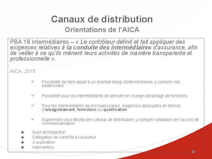 Canaux de distribution Orientations de l’AICA PBA 18 Intermédiaires – « Le contrôleur définit