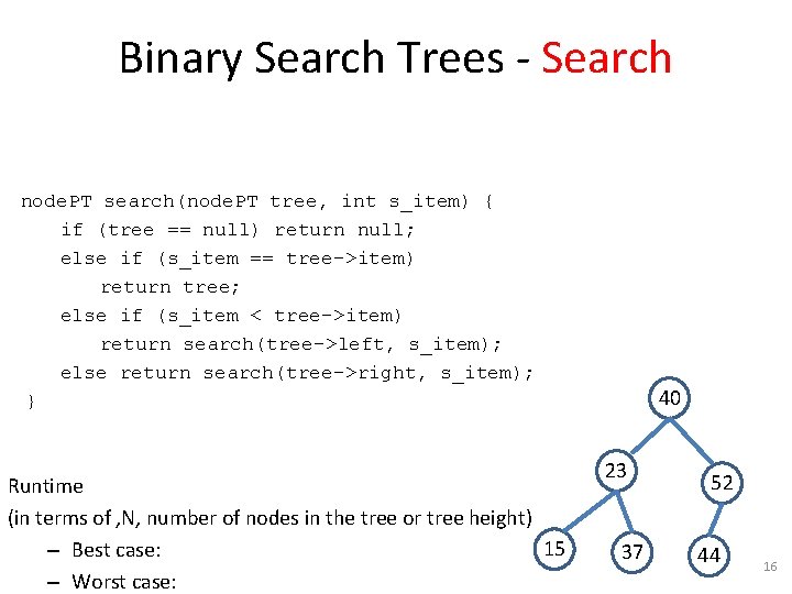 Binary Search Trees - Search node. PT search(node. PT tree, int s_item) { if