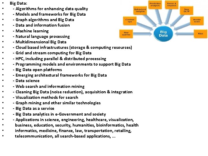  • • • • • • • Big Data: - Algorithms for enhancing