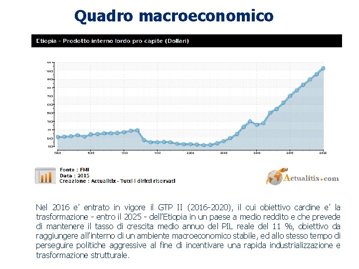 Quadro macroeconomico Nel 2016 e’ entrato in vigore il GTP II (2016 -2020), il
