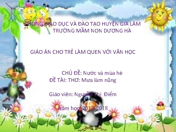 PHÒNG GIÁO DỤC VÀ ĐÀO TẠO HUYỆN GIA L M TRƯỜNG MẦM NON DƯƠNG