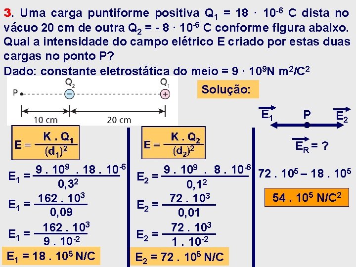 3. Uma carga puntiforme positiva Q 1 = 18 · 10 -6 C dista 3. Uma carga puntiforme positiva Q 1 = 18 · 10 -6 C dista