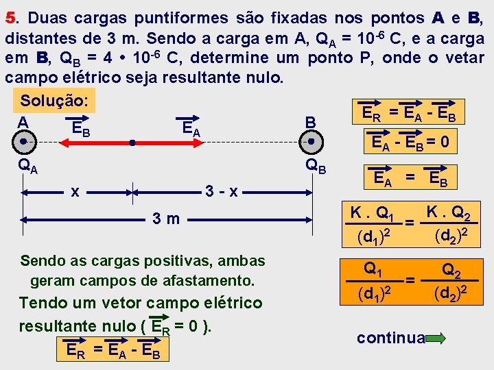 5. Duas cargas puntiformes são fixadas nos pontos A e B, distantes de 3 5. Duas cargas puntiformes são fixadas nos pontos A e B, distantes de 3