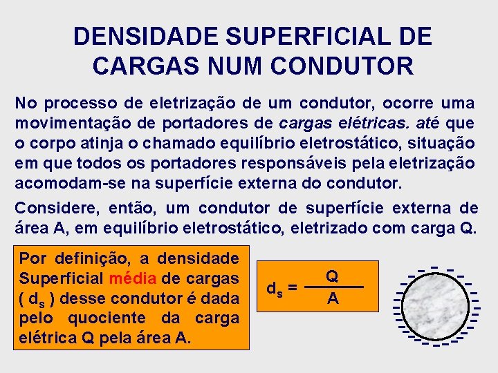 DENSIDADE SUPERFICIAL DE CARGAS NUM CONDUTOR No processo de eletrização de um condutor, ocorre DENSIDADE SUPERFICIAL DE CARGAS NUM CONDUTOR No processo de eletrização de um condutor, ocorre