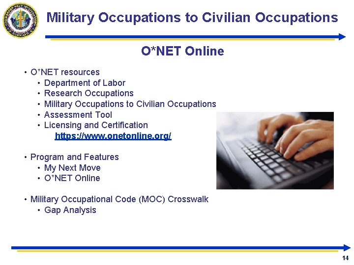 Military Occupations to Civilian Occupations O*NET Online • O*NET resources • Department of Labor