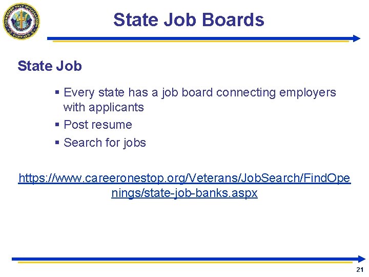 State Job Boards State Job § Every state has a job board connecting employers