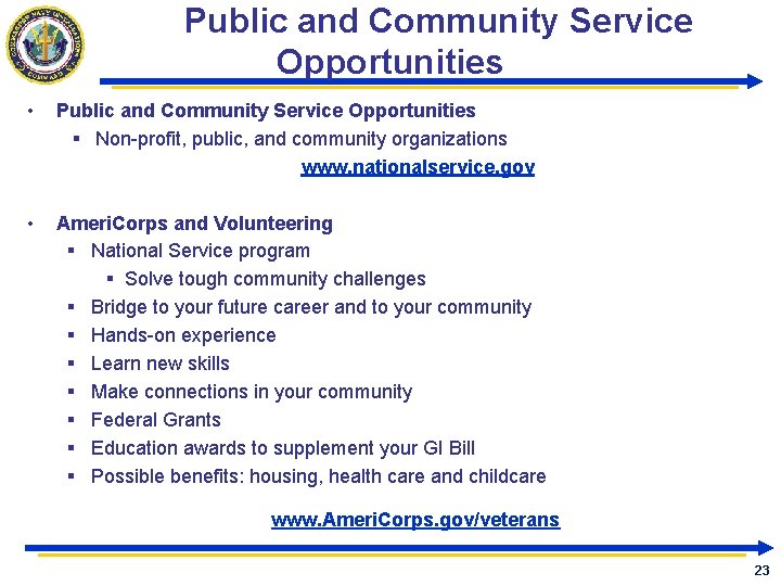 Public and Community Service Opportunities • Public and Community Service Opportunities § Non-profit, public,