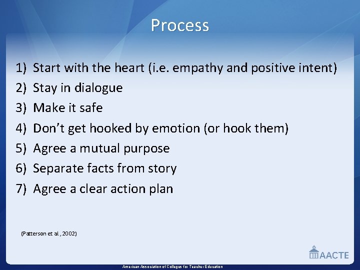 Process 1) Start with the heart (i. e. empathy and positive intent) 2) Stay