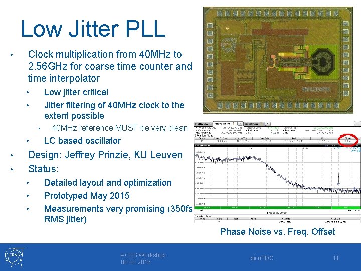 Low Jitter PLL • Clock multiplication from 40 MHz to 2. 56 GHz for