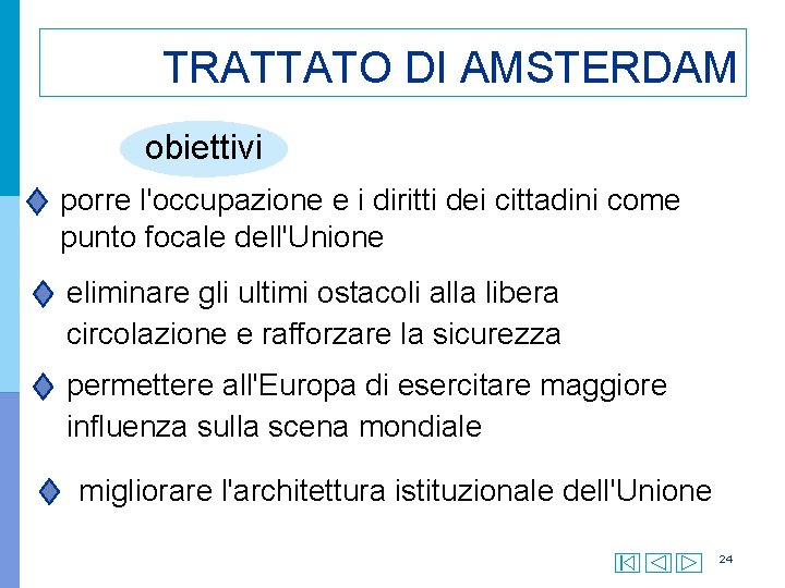 TRATTATO DI AMSTERDAM obiettivi porre l'occupazione e i diritti dei cittadini come punto focale