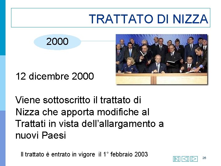 TRATTATO DI NIZZA 2000 12 dicembre 2000 Viene sottoscritto il trattato di Nizza che