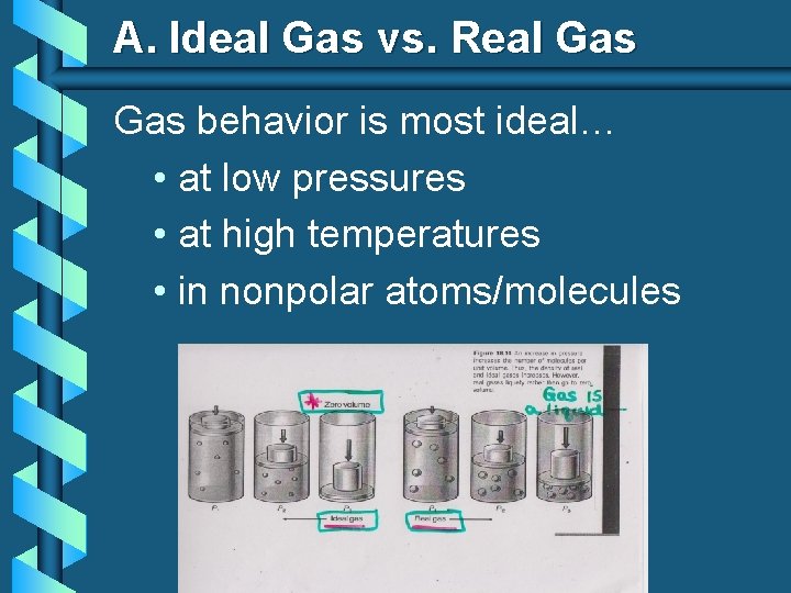 A. Ideal Gas vs. Real Gas behavior is most ideal… • at low pressures