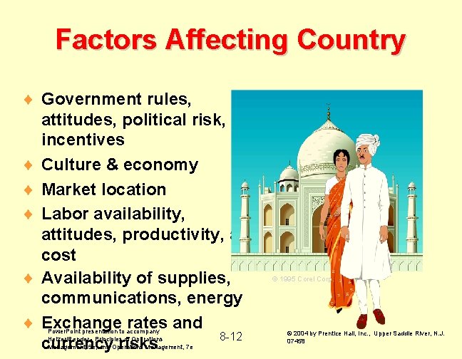 Factors Affecting Country ¨ Government rules, attitudes, political risk, incentives ¨ Culture & economy