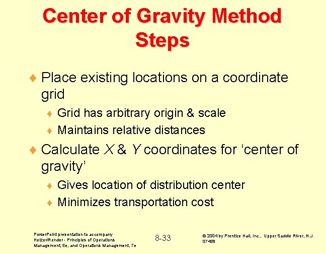 Center of Gravity Method Steps ¨ Place existing locations on a coordinate grid Grid