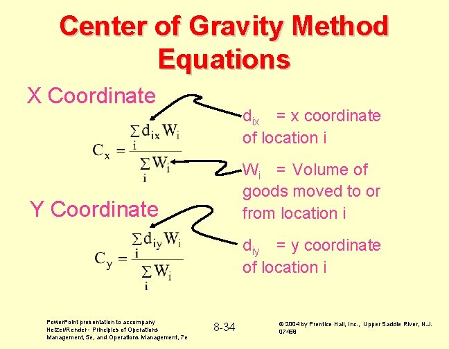 Center of Gravity Method Equations X Coordinate dix = x coordinate of location i