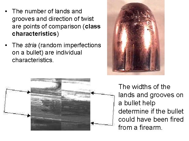  • The number of lands and grooves and direction of twist are points