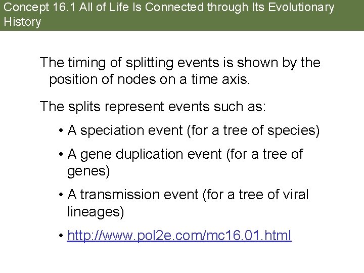 Concept 16. 1 All of Life Is Connected through Its Evolutionary History The timing