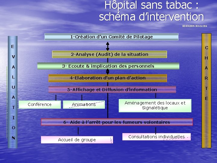 Hôpital sans tabac : schéma d’intervention BDNH 2005 -30 AGI-004 1 -Création d’un Comité