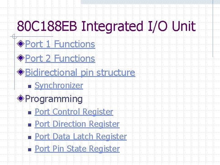 80 C 188 EB Integrated I/O Unit Port 1 Functions Port 2 Functions Bidirectional