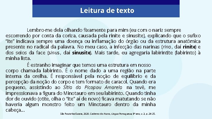 Leitura de texto Lembro-me dela olhando fixamente para mim (eu com o nariz sempre