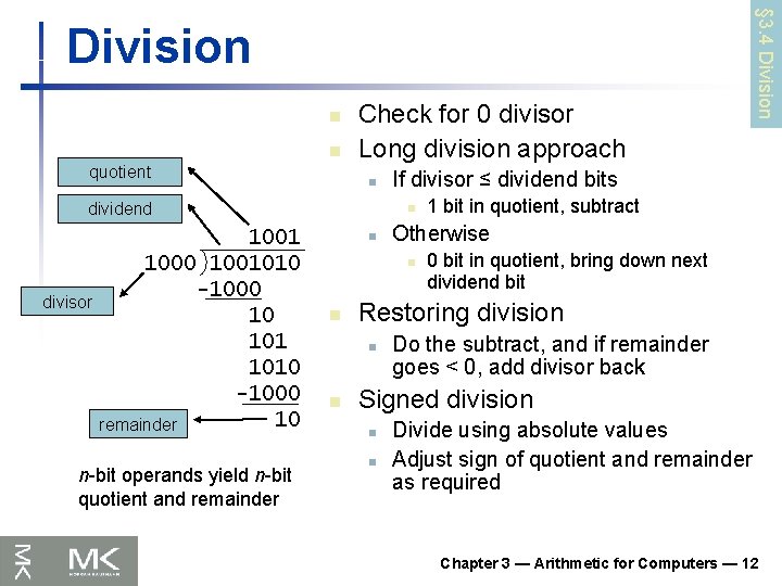 n n quotient Check for 0 divisor Long division approach n dividend divisor 1001
