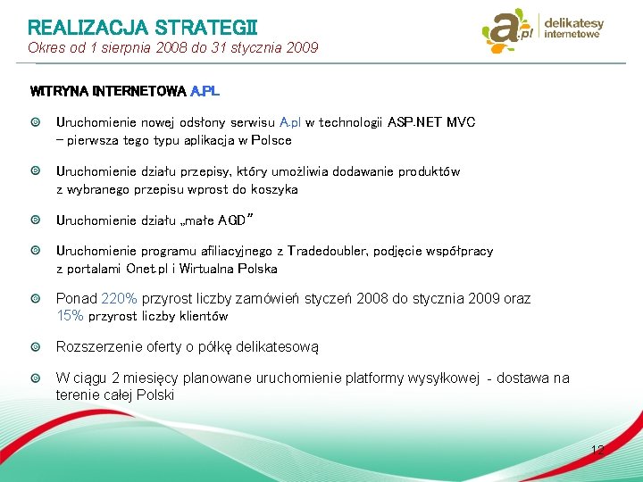 REALIZACJA STRATEGII Okres od 1 sierpnia 2008 do 31 stycznia 2009 WITRYNA INTERNETOWA A. REALIZACJA STRATEGII Okres od 1 sierpnia 2008 do 31 stycznia 2009 WITRYNA INTERNETOWA A.