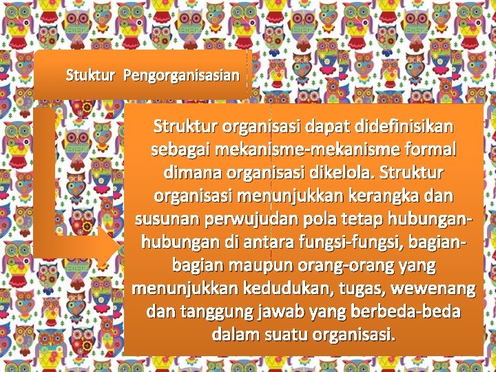 Stuktur Pengorganisasian Struktur organisasi dapat didefinisikan sebagai mekanisme-mekanisme formal dimana organisasi dikelola. Struktur organisasi