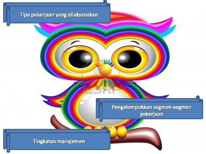 Tipe pekerjaan yang dilaksanakan Pengelompokkan segmen-segmen pekerjaan Tingkatan manajemen 