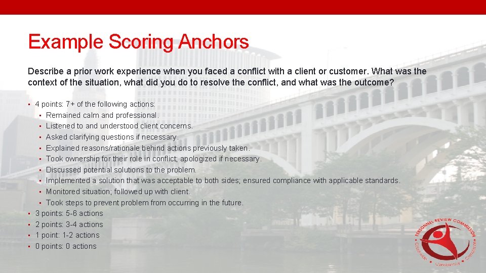 Example Scoring Anchors Describe a prior work experience when you faced a conflict with