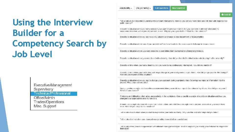 Using the Interview Builder for a Competency Search by Job Level 