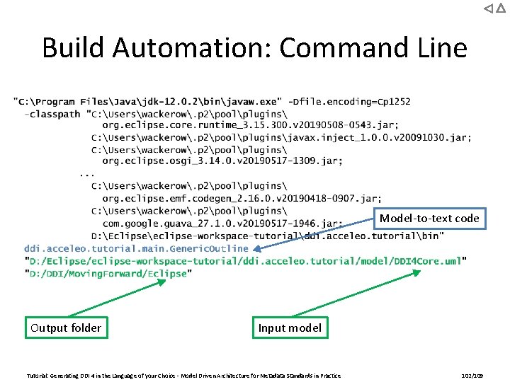 Build Automation: Command Line Model-to-text code Output folder Input model Tutorial: Generating DDI 4