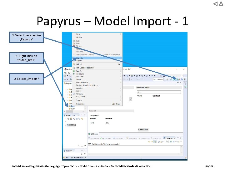 Papyrus – Model Import - 1 1. Select perspective „Papyrus“ 2. Right click on