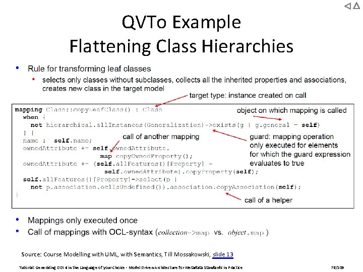 QVTo Example Flattening Class Hierarchies Source: Course Modelling with UML, with Semantics, Till Mossakowski,