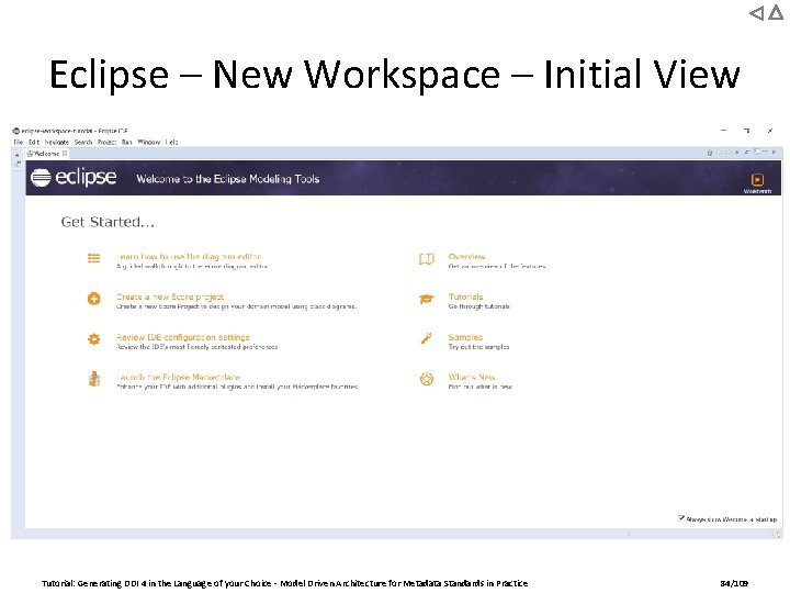 Eclipse – New Workspace – Initial View Tutorial: Generating DDI 4 in the Language