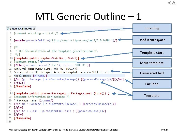 MTL Generic Outline – 1 Encoding Used namespace Template start Main template Generated text