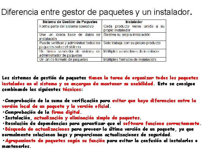 Diferencia entre gestor de paquetes y un instalador. Los sistemas de gestión de paquetes