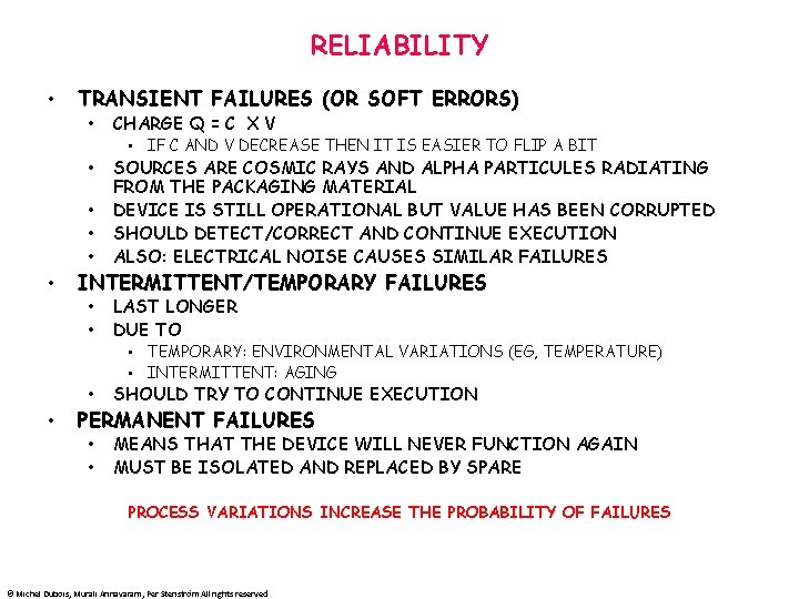 RELIABILITY • TRANSIENT FAILURES (OR SOFT ERRORS) • CHARGE Q = C X V