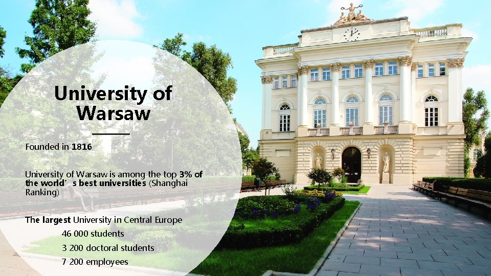 University of Warsaw Founded in 1816 University of Warsaw is among the top 3%