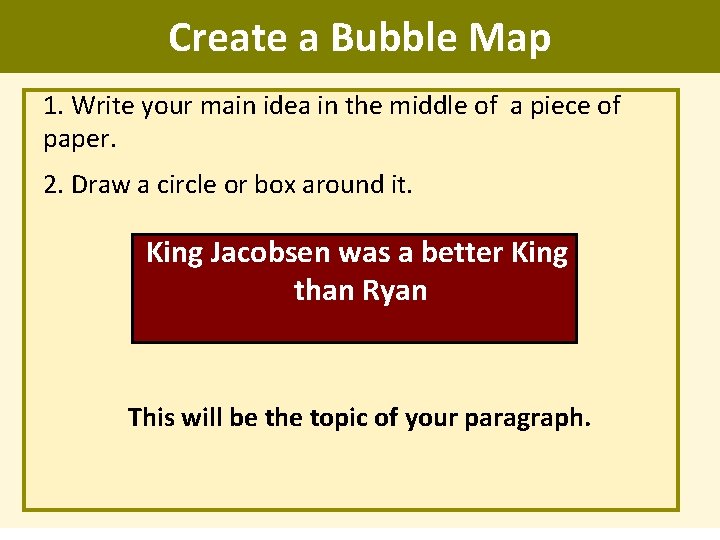 Create a Bubble Map 1. Write your main idea in the middle of a