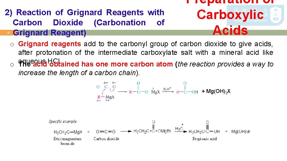 2) Reaction of Grignard Reagents with Carbon Dioxide (Carbonation of Grignard Reagent) 16 Preparation