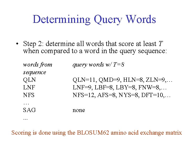 Determining Query Words • Step 2: determine all words that score at least T Determining Query Words • Step 2: determine all words that score at least T