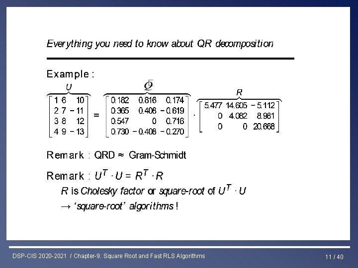 Least Squares & RLS Estimation DSP-CIS 2020 -2021 / Chapter-9: Square Root and Fast