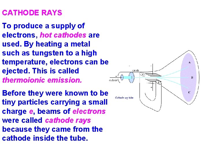 CATHODE RAYS To produce a supply of electrons, hot cathodes are used. By heating CATHODE RAYS To produce a supply of electrons, hot cathodes are used. By heating