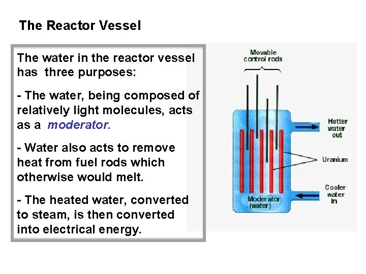 The Reactor Vessel The water in the reactor vessel has three purposes: - The The Reactor Vessel The water in the reactor vessel has three purposes: - The