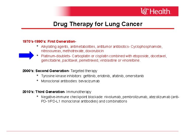 Drug Therapy for Lung Cancer 1970’s-1990’s: First Generation • Alkylating agents, antimetabolities, antitumor antibiotics-