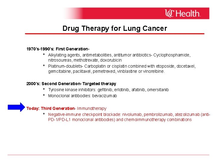Drug Therapy for Lung Cancer 1970’s-1990’s: First Generation • Alkylating agents, antimetabolities, antitumor antibiotics-