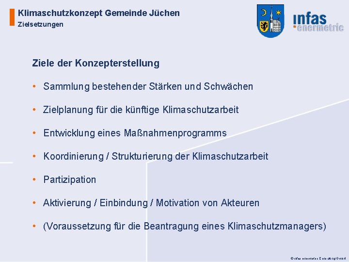 Klimaschutzkonzept Gemeinde Jüchen Zielsetzungen Ziele der Konzepterstellung • Sammlung bestehender Stärken und Schwächen •