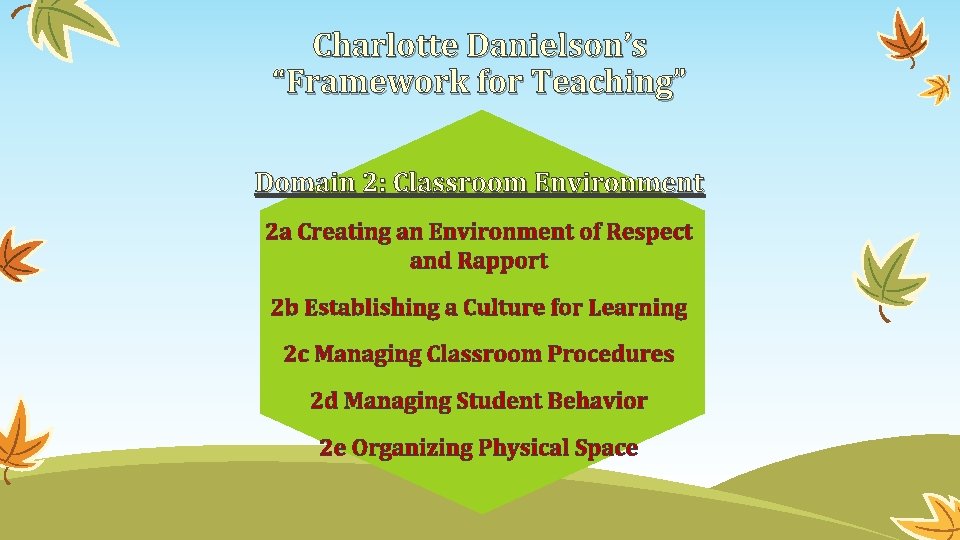 Charlotte Danielson’s “Framework for Teaching” Domain 2: Classroom Environment 2 a Creating an Environment
