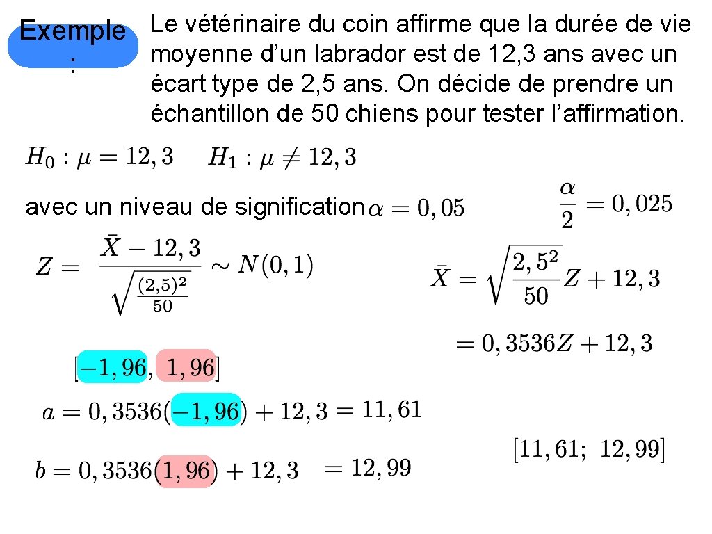 Exemple Le vétérinaire du coin affirme que la durée de vie moyenne d’un labrador