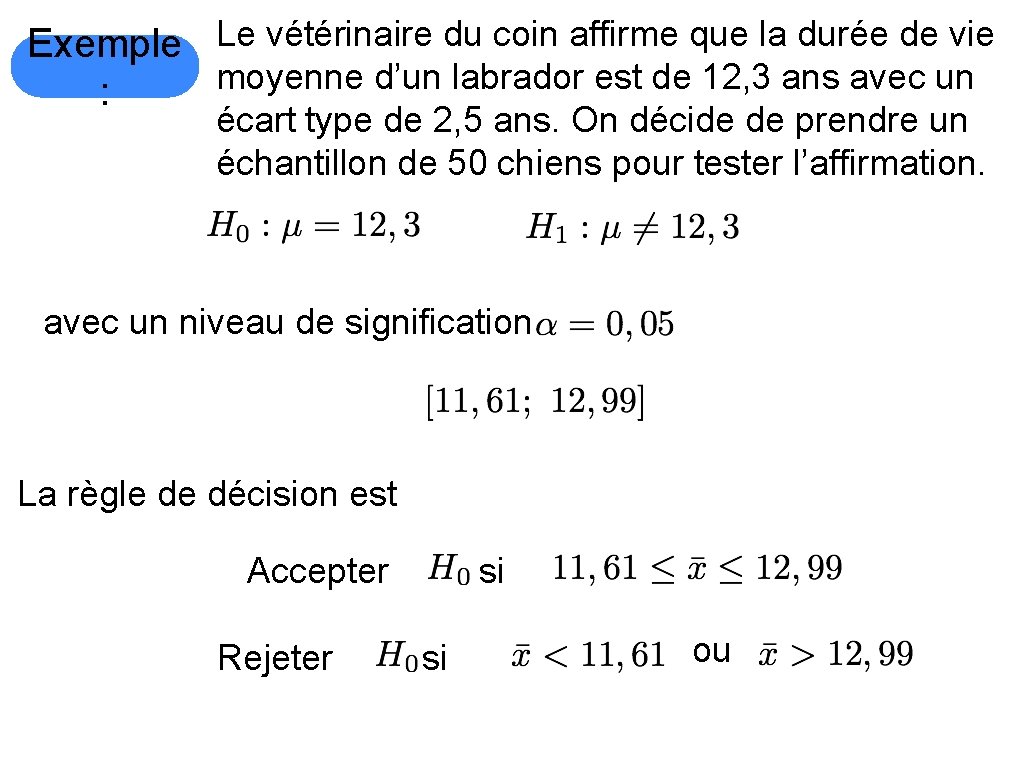 Exemple Le vétérinaire du coin affirme que la durée de vie moyenne d’un labrador